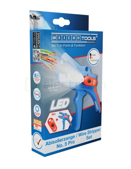 Clește dezizolator - Nr. 5 Pro LED - 0,2 - 16 mm², cu iluminare LED, albastru - Weicon 10101937