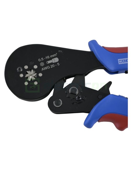 Clește de sertizare pentru pini terminali max 16 mm² - sertizare HEX (hexagonală), albastru - Weicon 51100013 (10100513)