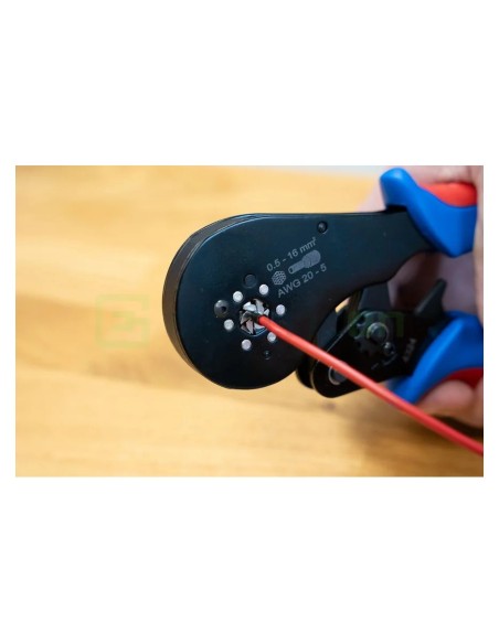 Clește de sertizare pentru pini terminali max 16 mm² - sertizare HEX (hexagonală), albastru - Weicon 51100013 (10100513)