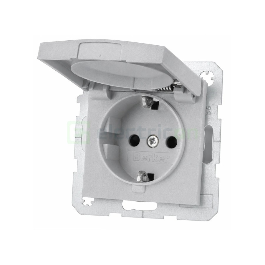 Priză - Schuko - capac - încastrat - aluminiu mat - IP44 - Berker S.1/R.x - 47231404