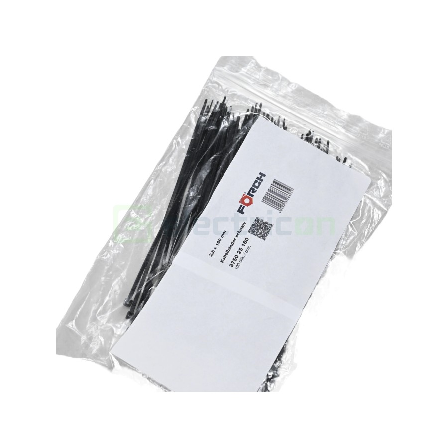 Fașete - coliere plastic - 160x2.5 mm - pachet 100 buc - negru exterior - Forch 3750 25 160