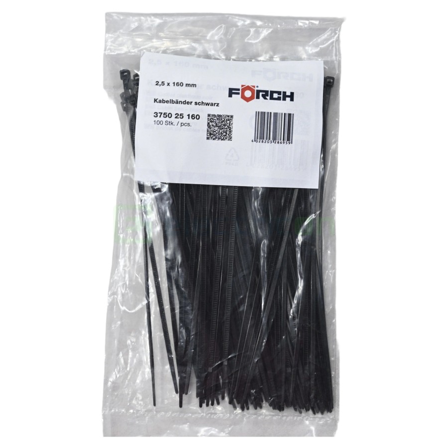 Fașete - coliere plastic - 160x2.5 mm - pachet 100 buc - negru exterior - Forch 3750 25 160
