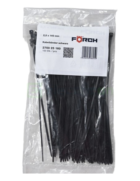 Fașete - coliere plastic - 160x2.5 mm - pachet 100 buc - negru exterior - Forch 3750 25 160