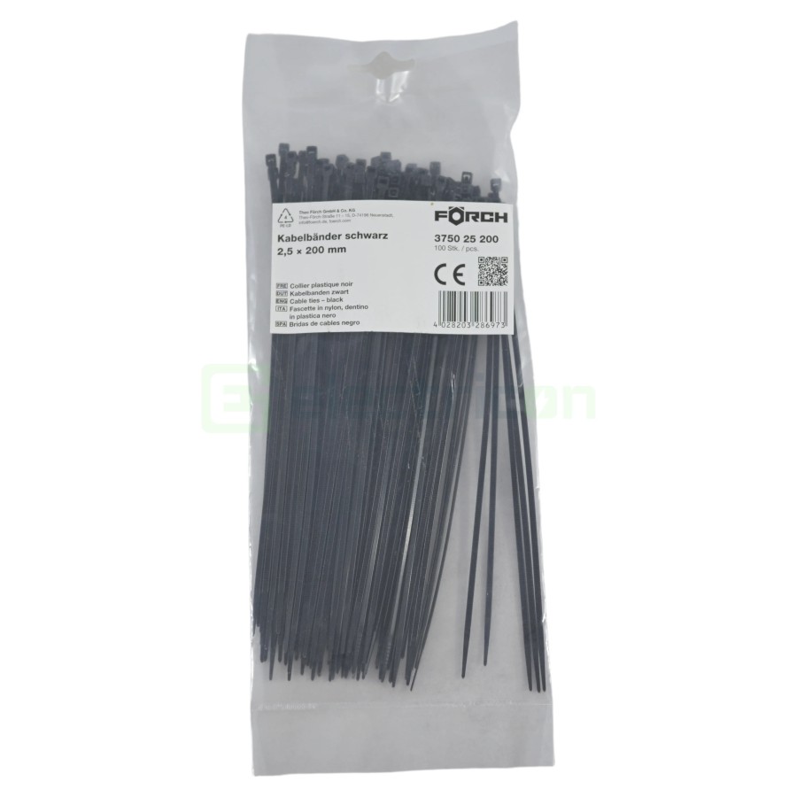 Fașete - coliere plastic - 200x2.5 mm - pachet 100 buc - negru exterior - Forch 3750 25 200