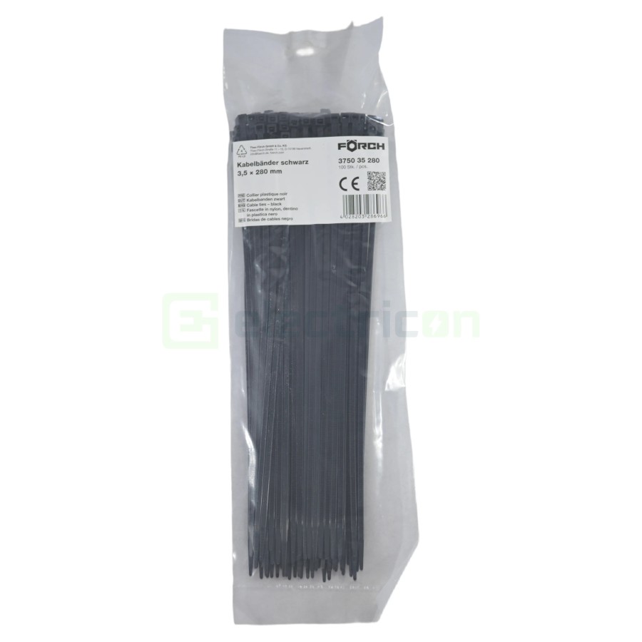 Fașete - coliere plastic - 280x3.5 mm - pachet 100 buc - negru exterior - Forch 3750 35 280