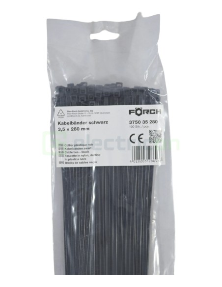 Fașete - coliere plastic - 280x3.5 mm - pachet 100 buc - negru exterior - Forch 3750 35 280