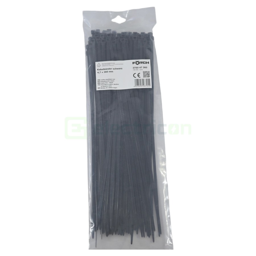 Fașete - coliere plastic - 300x4.7 mm - pachet 100 buc - negru exterior - Forch 3750 47 285