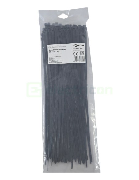 Fașete - coliere plastic - 300x4.7 mm - pachet 100 buc - negru exterior - Forch 3750 47 285