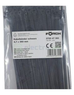 Fașete - coliere plastic - 300x4.7 mm - pachet 100 buc - negru exterior - Forch 3750 47 285