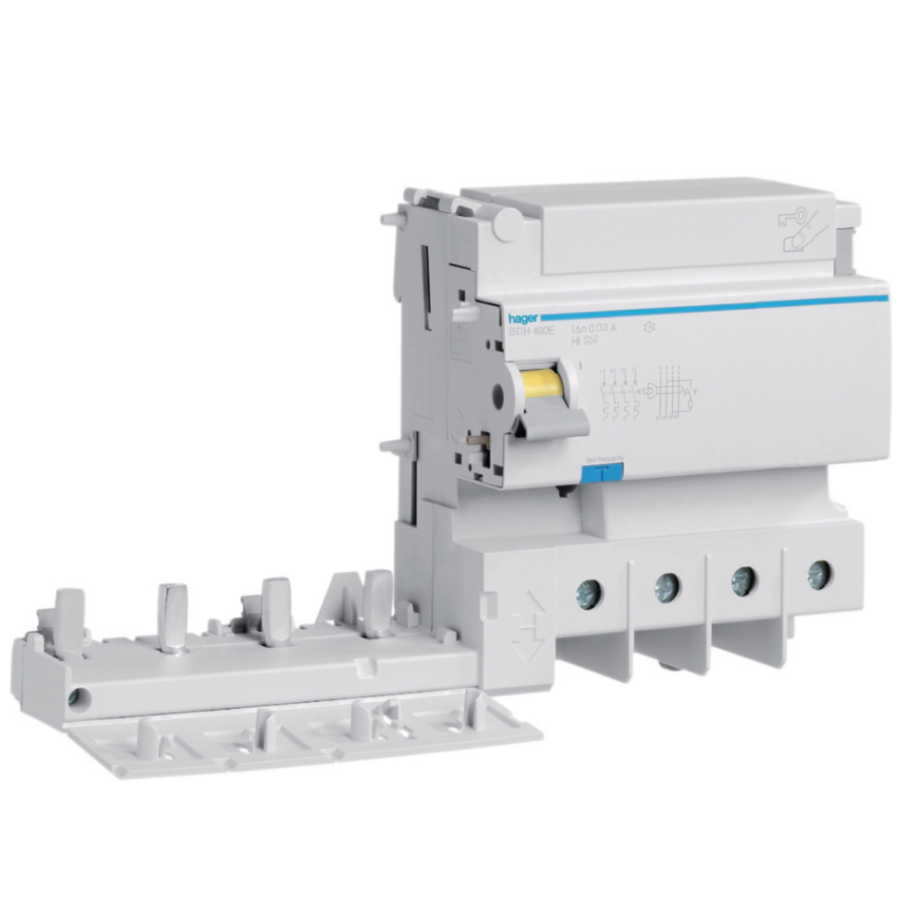 Bloc diferențial pentru disjunctor MCB - 4P, 125 A, 30 mA, Tip A HI - Hager BDH480E