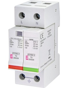 Descarcător supratensiune - SPD - Tip 2 1P+N TT/TNS 20kA/40kA 280VAC 2M - ETI 002443012