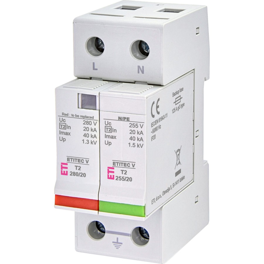 Descarcător supratensiune - SPD - Tip 2 1P+N TT/TNS 20kA/40kA 280VAC 2M - ETI 002443012