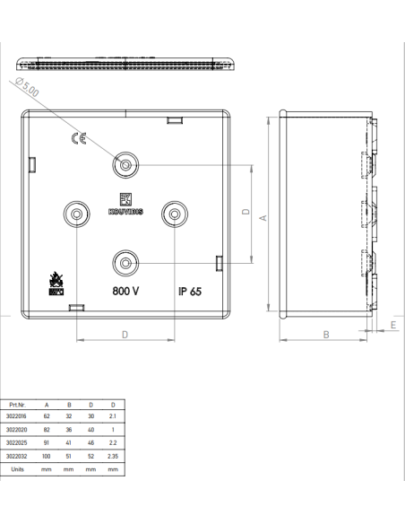 Doză ramificație aparentă IP65 - fără garnituri de etanșare - Ø20 mm - 82x82x43 mm - Cutie conexiuni - Kouvidis 3022020