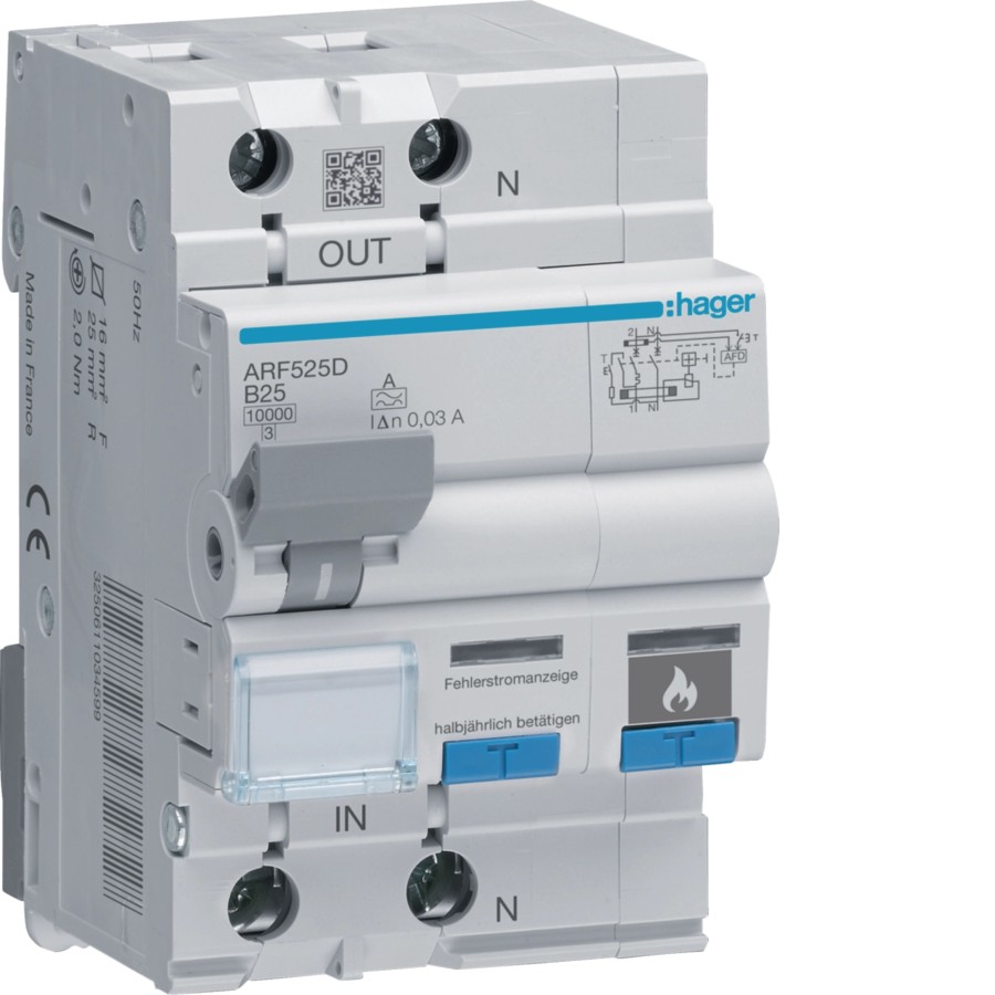 AFDD - Siguranță automată cu protecție diferențială și defecte arc electric - tip A curba B 25A 30mA 10kA 1P+N 3M