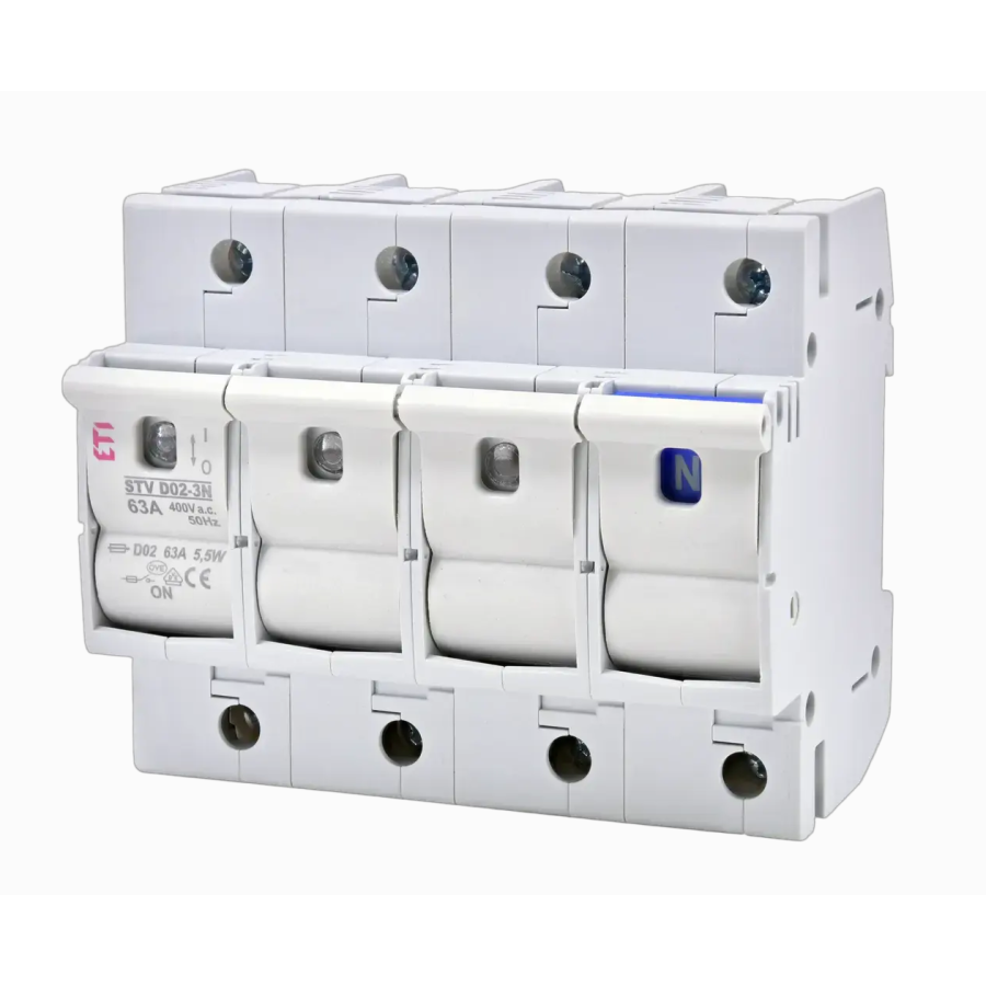 Separator-siguranță D02, 63 A, 3P+N, 400 V AC, șină DIN – ETI STV D02 002271005